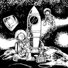 Astronaut Fixing Rocket