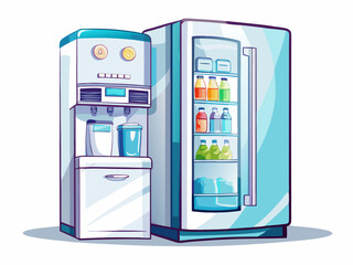 vector of The newest model of the white two-sided side refrigerator, which is equipped with an ice and water machine. The background is white...