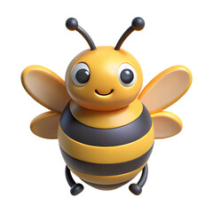 Smiling cute 3D cartoon bumblebee flying and waving, a funny yellow insect illustration