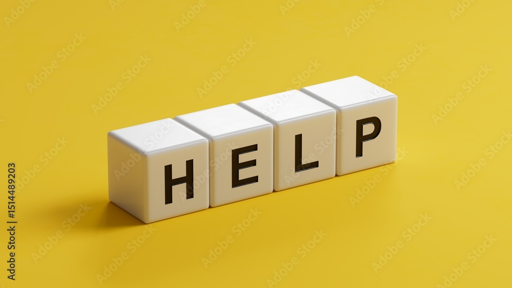 Poster help.wooden cubes spelling.flat lay view from above on wooden cubes buttons.it technology concept.3d