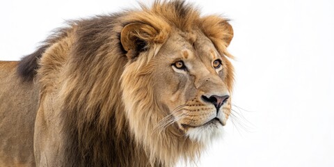 Lion Portrait on White Regal Gaze of the King of Beasts,Animal,Wildlife