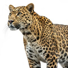 Obraz premium Majestic Leopard Portrait Intense Gaze on White, Wildlife , Animals