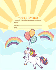 vector event invitation  magical unicorn celebration card