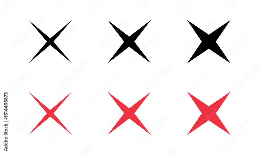 Poster cross, x mark icon set in sharp edge style. wrong, error, close sign symbol