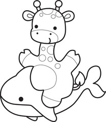 Coloring pages of Set Vector Stock Illustrations Isolated of Baby Giraffe.
Outline of Cute giraffe animals with various activities.