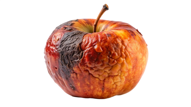 rotten apple isolated on white background,PNG