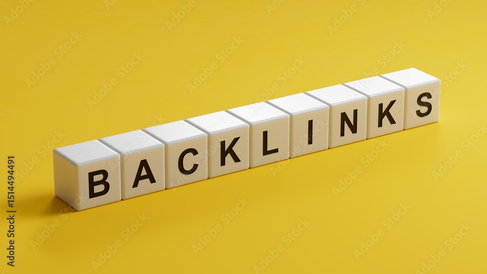 Poster backlinks - conceptual text with wooden cubes.3d rendering on yellow background.