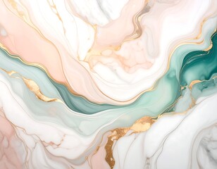 Abstract fluid art with soft colors and gold