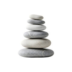 Balanced stack of smooth spa stones isolated on white background for wellness or zen concepts