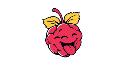 Happy Raspberry Cartoon Character, Cute Fruit Illustration