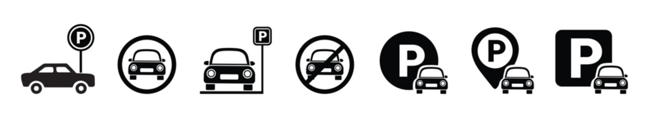 Car parking icon set. Car parking sign. Public parking and parking location symbol - stock vector.