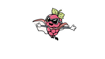 Super Raspberry Superhero Cartoon Character Flying