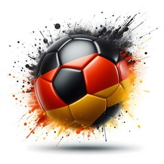 A soccer ball with German flag color splash isolated on white background 