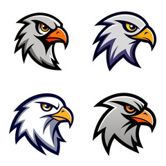 Fototapeta premium Four eagle head illustrations in various colors and styles displayed on a white background design art