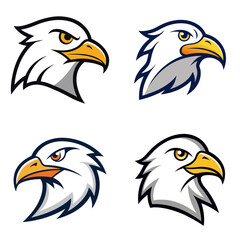 Fototapeta premium Collection of four eagle head illustrations with varying styles and color palettes displayed