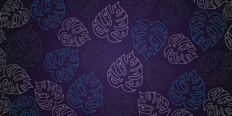 Lush colorful tropical leaves, dark background, botanical banner with exotic plants for wallpaper design, decor, prints, textiles
