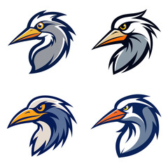 Obraz premium Four stylized bird head profiles with varying color schemes and sharp beak designs presented together
