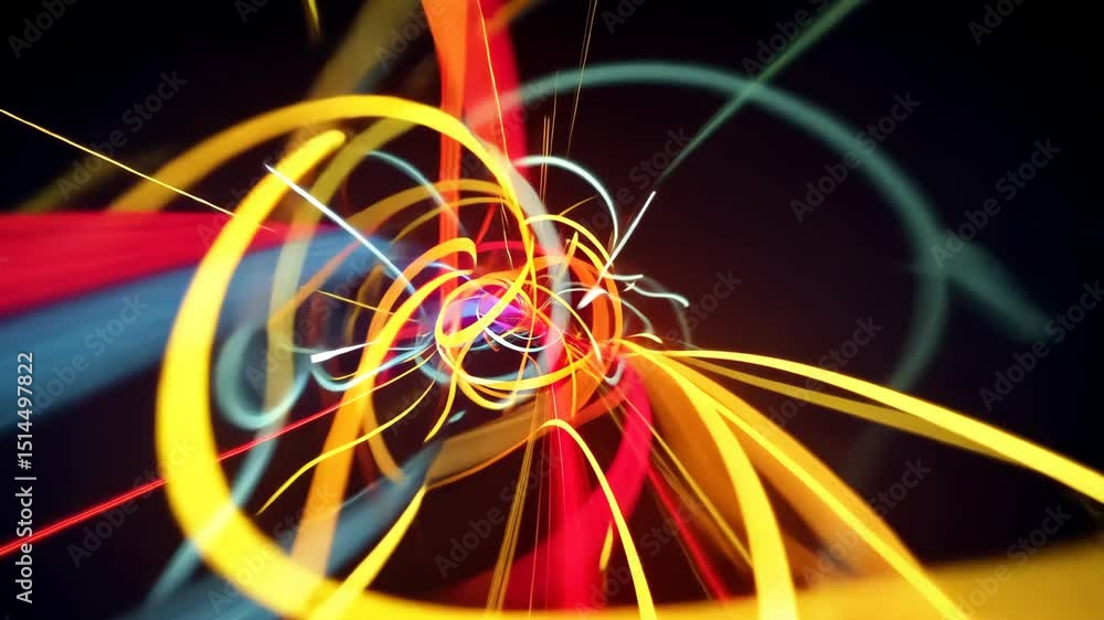 Poster abstract composition with swirling lines of color and light, creating dynamic motion.