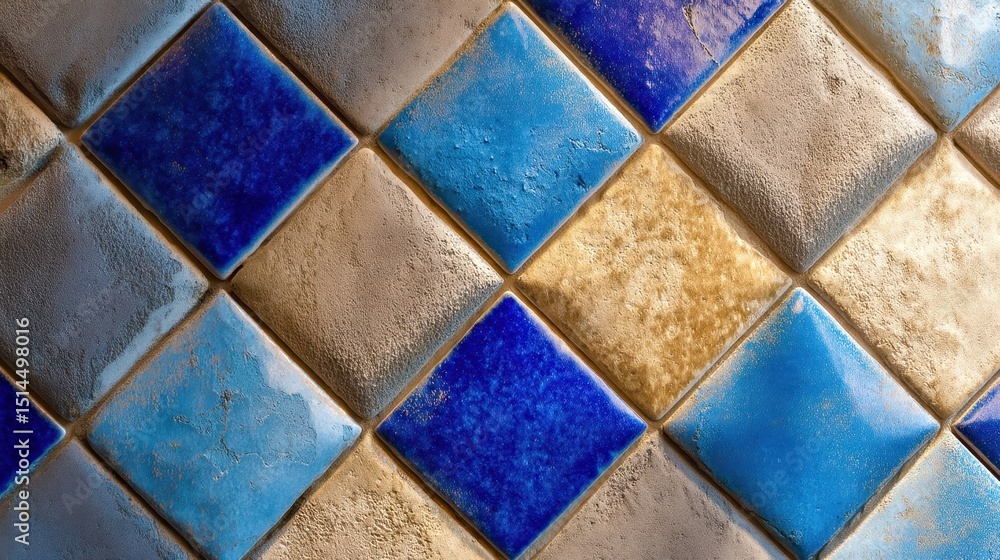 Poster a tile pattern with blue and gray tiles