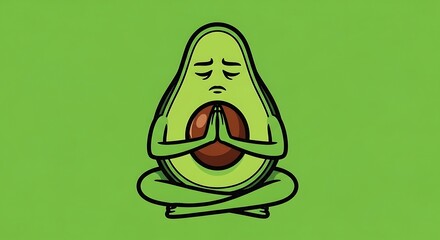 Meditative Avocado in Lotus Pose on Green Background