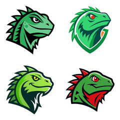 Obraz premium Collection of four different stylized iguana head logos with varying colors and design elements