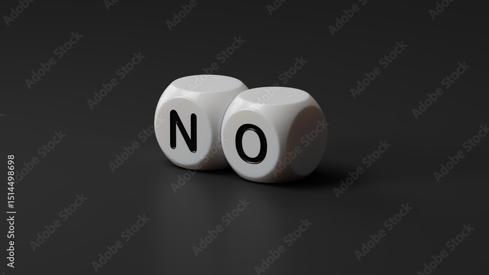 Poster wooden dice with text no. negative answer concept. no risk, no violence or no discrimination concept