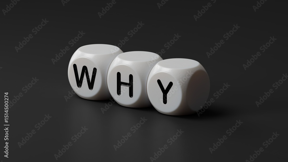 Poster why closeup of word with question mark on wooden dice. reason why business or relationship concept.3