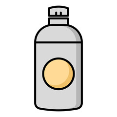 A gray bottle with a yellow label, rendered in a simple, clean vector style