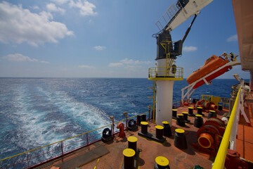 free fall life boat of a merchant ship underway at sea