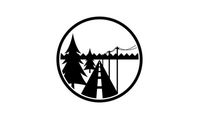 Straight road with tree and power pole design
