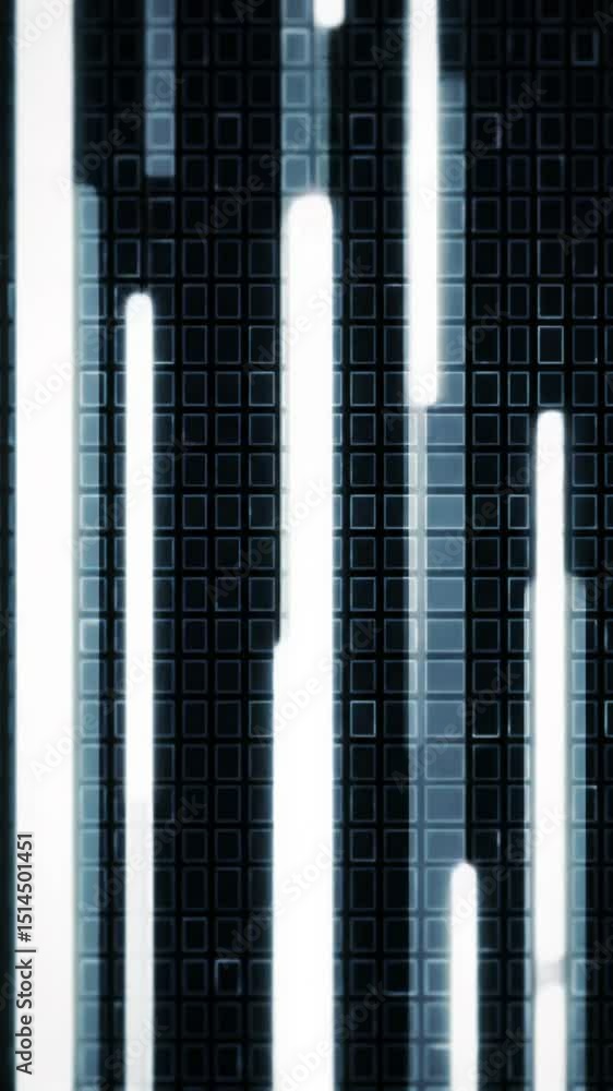 Poster abstract digital grid with dynamic vertical futuristic light bars and shadows rapidly flickering, fl