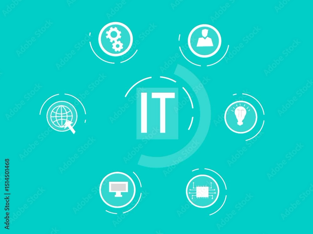 Poster it. information technology concept using modern, flat-style icons such as a user profile, settings g