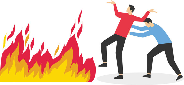 Scapegoat,Businessman pushes his companion to block the fire stock illustration

