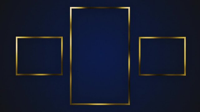 Three golden frames on a blue background for luxury branding, presentations, invitations, certificates, social media graphics, and event promotions.