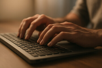 Person typing on laptop keyboard.