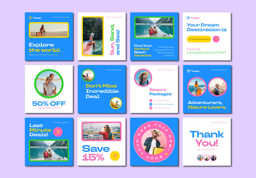 Travel Agency Social Media Templates for Vacation Deals and Promotions