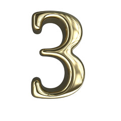 Number 3 3D render with gold material