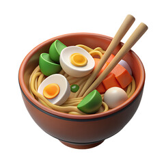 3d Isolated oriental food bowls with chopsticks, showcasing Chinese and Japanese cuisine