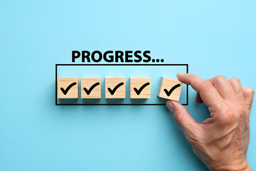 Stages of progress with positive results and goals