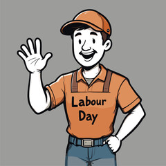 Happy Labour Day! Cartoon Worker Waving