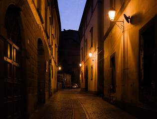 Narrow streets of Orvieto, Italy, old City at night