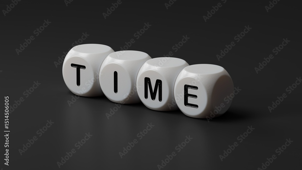 Poster time.wooden dice spelling.flat lay view from above on wooden dice buttons.it technology concept.3d r
