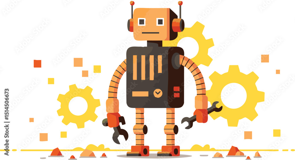 Poster charming retro robot a flat illustration of vintage robotics and mechanical engineering