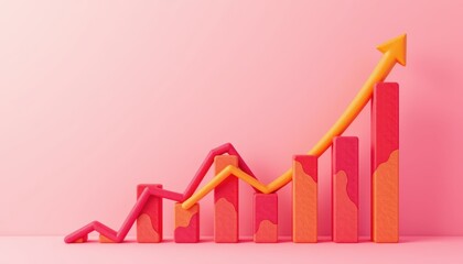 Colorful Graph Representing Growth and Success in Business Analytics Against a Pink Background