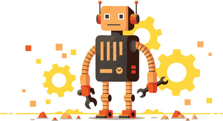 Charming Retro Robot A Flat Illustration of Vintage Robotics and Mechanical Engineering