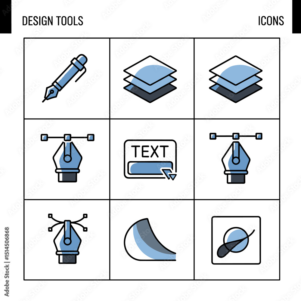 Poster design tools icons: a collection of clean, minimalist vector icons representing various design tools
