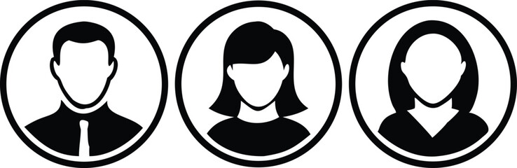 Simple black silhouette user profile avatar designs in varied styles with transparency