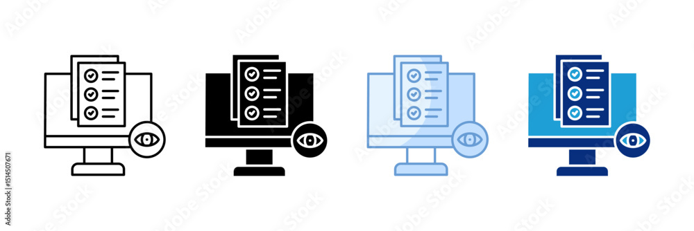 Poster monitoring icon set multiple style collection