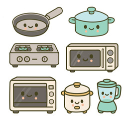 Kawaii kitchen utensils line isolated vector file