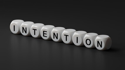 wooden dice with text INTENTION. financial market. financing.close up of wooden dice,Business Concept.3D rendering on black background.